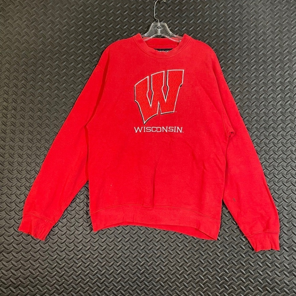 Jansport Wisconsin Badgers Sweatshirt Mens Medium Red Crewneck Pullover Logo Y2K